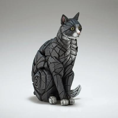 Miniature Black & White Sitting Cat Sculpture